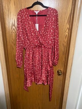 Lauren Conrad XL knee length long sleeve wrap dress casual v neck tie waste